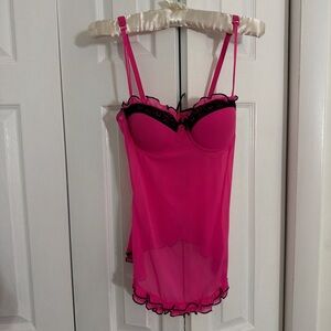 Elegant Pink and Black Lace Babydoll